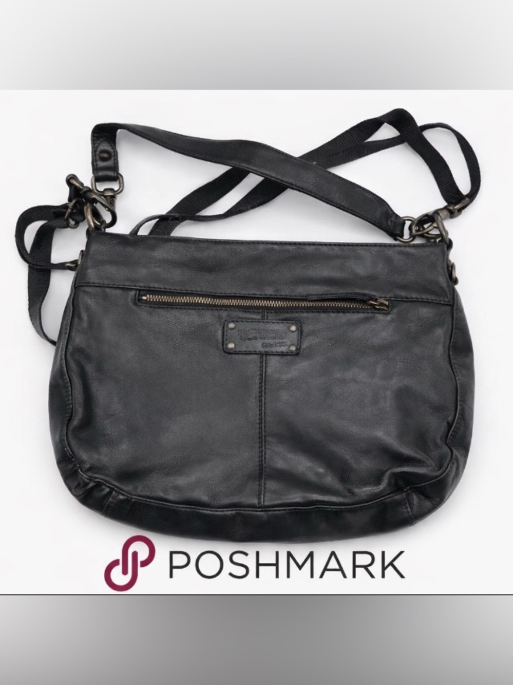 THE TREND HOBO Black Leather Shoulder Bag BIG